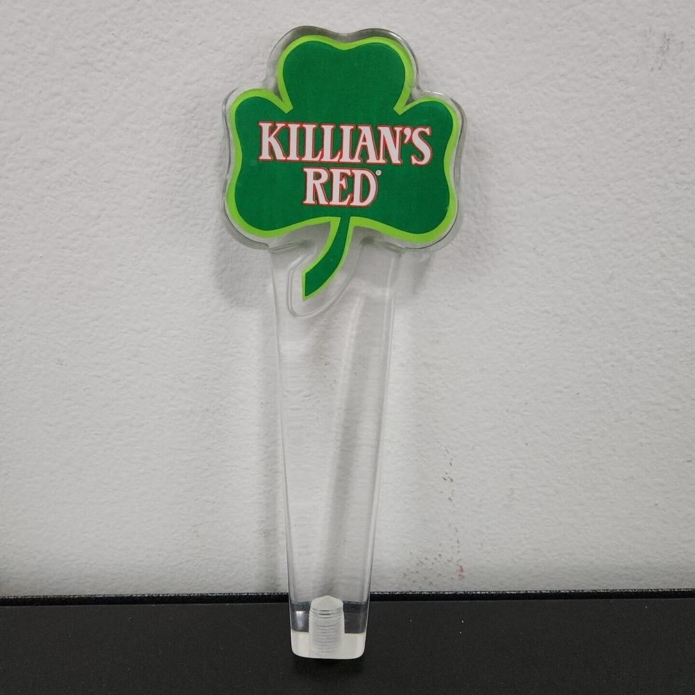 Vintage Beer Tap Handle - Acrylic - Killian's Red - Shamrock logo Irish